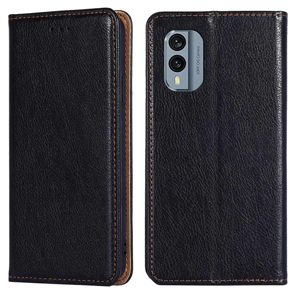For Nokia X30 5G PU Leather Anti-scratch Phone Case Foldable Stand Wallet Magnetic Auto Closing Cover - Black - 1