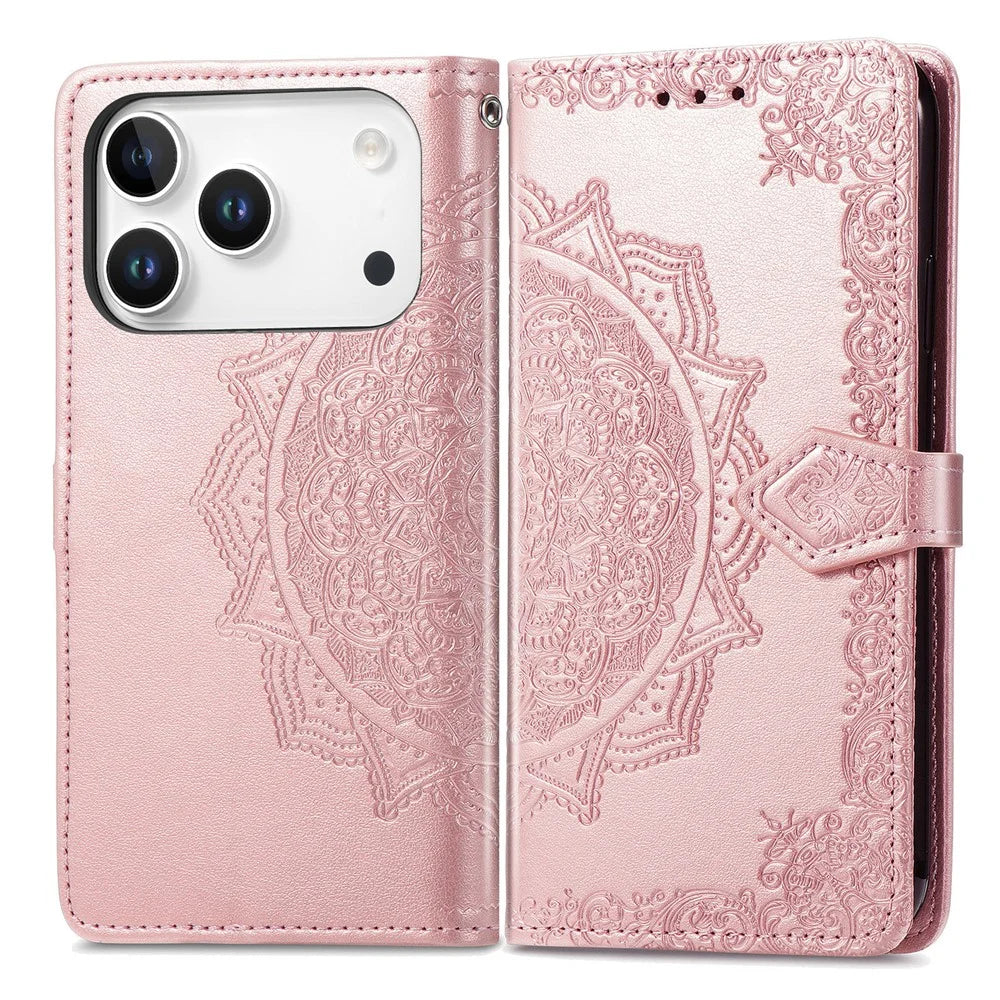 For Blackview Wave 7C Wallet Case Mandala Flower Leather Phone Cover Stand - Rose Gold - 1