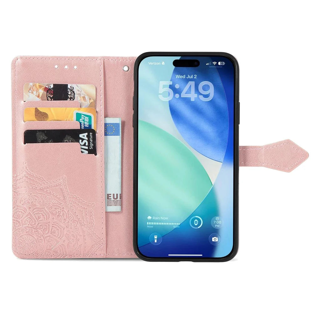 For Blackview Wave 7C Wallet Case Mandala Flower Leather Phone Cover Stand - Rose Gold - 2