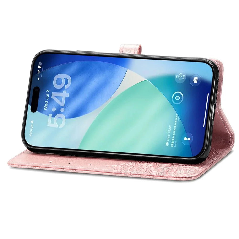 For Blackview Wave 7C Wallet Case Mandala Flower Leather Phone Cover Stand - Rose Gold - 3