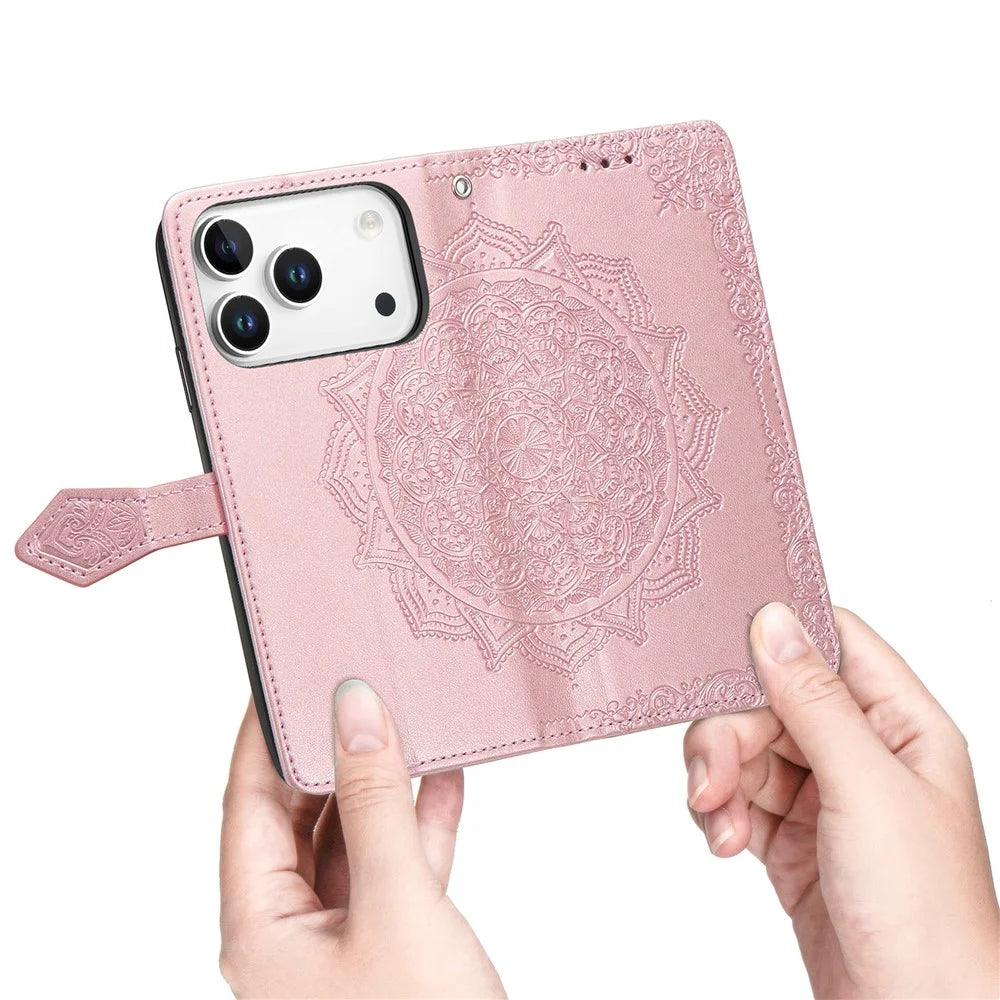 For Blackview Wave 7C Wallet Case Mandala Flower Leather Phone Cover Stand - Rose Gold - 4