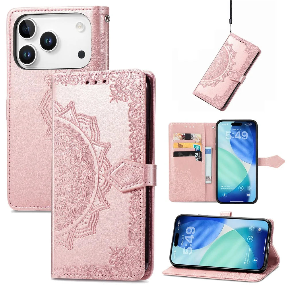 For Blackview Wave 7C Wallet Case Mandala Flower Leather Phone Cover Stand - Rose Gold - 7