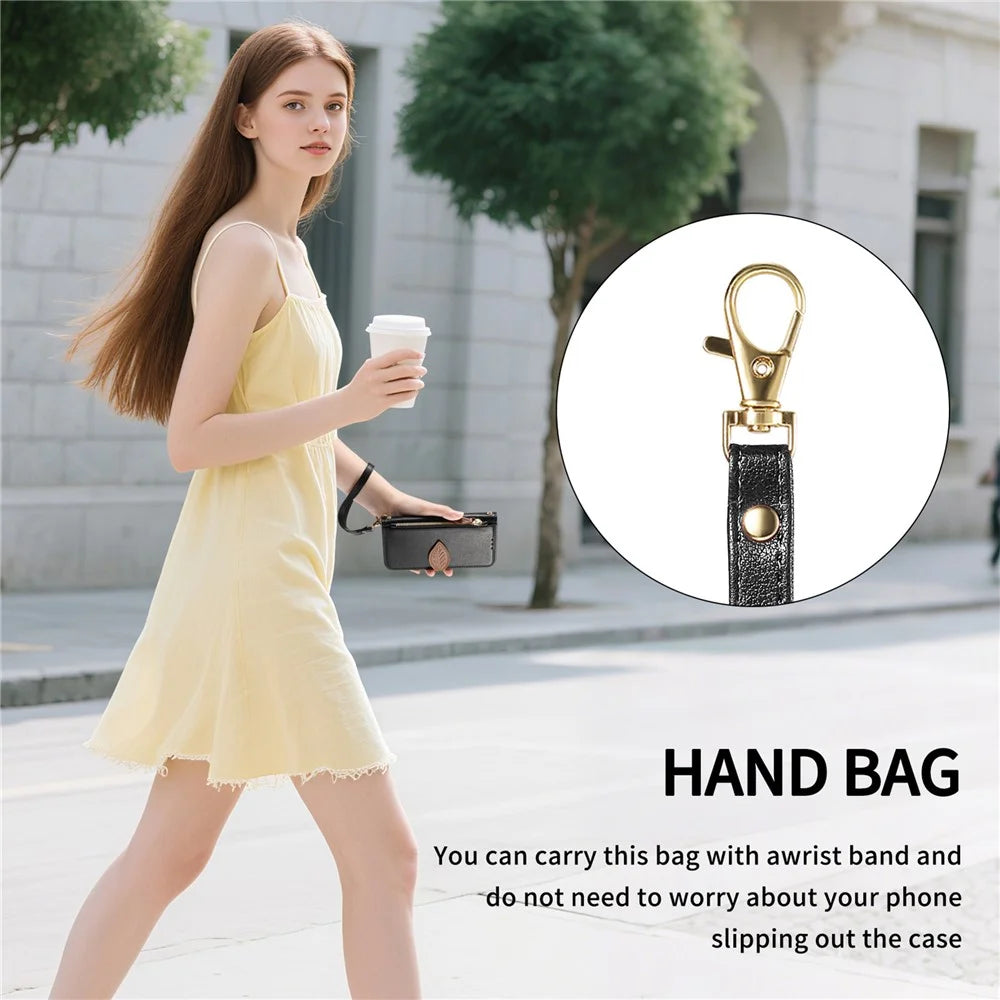 For Blackview Wave 7C Stand Case Leaf Shape Magnetic Clasp Leather Phone Cover with Hand Strap - Black - 5