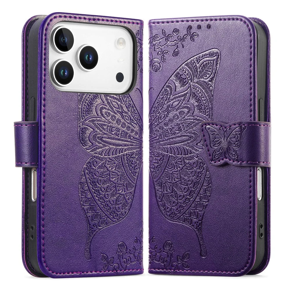 For Blackview Wave 7C Case with Strap Butterfly Pattern PU Leather Wallet Phone Cover - Dark Purple - 1