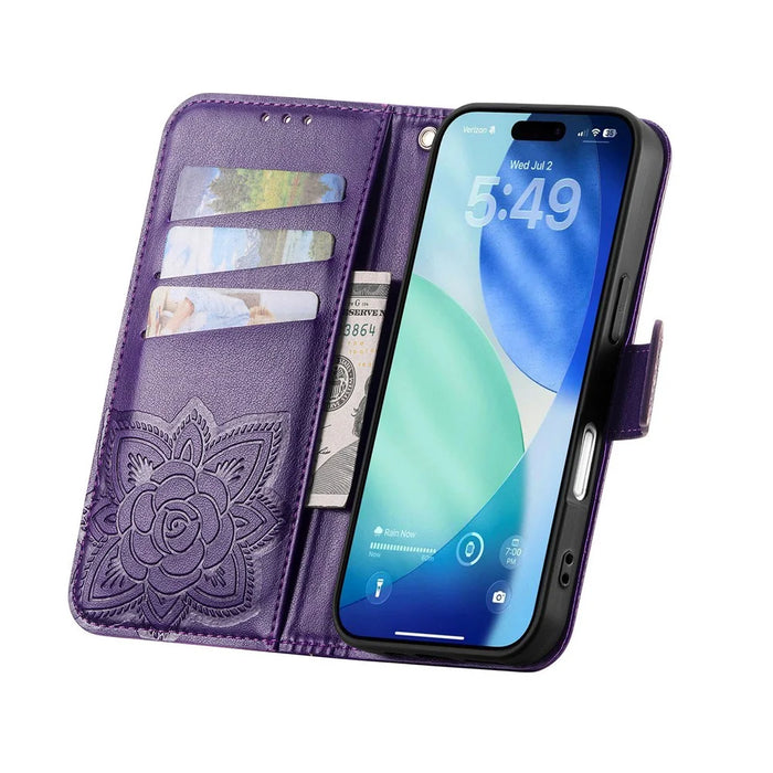For Blackview Wave 7C Case with Strap Butterfly Pattern PU Leather Wallet Phone Cover - Dark Purple - 2
