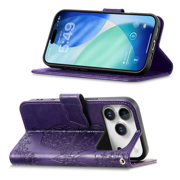 For Blackview Wave 7C Case with Strap Butterfly Pattern PU Leather Wallet Phone Cover - Dark Purple - 3