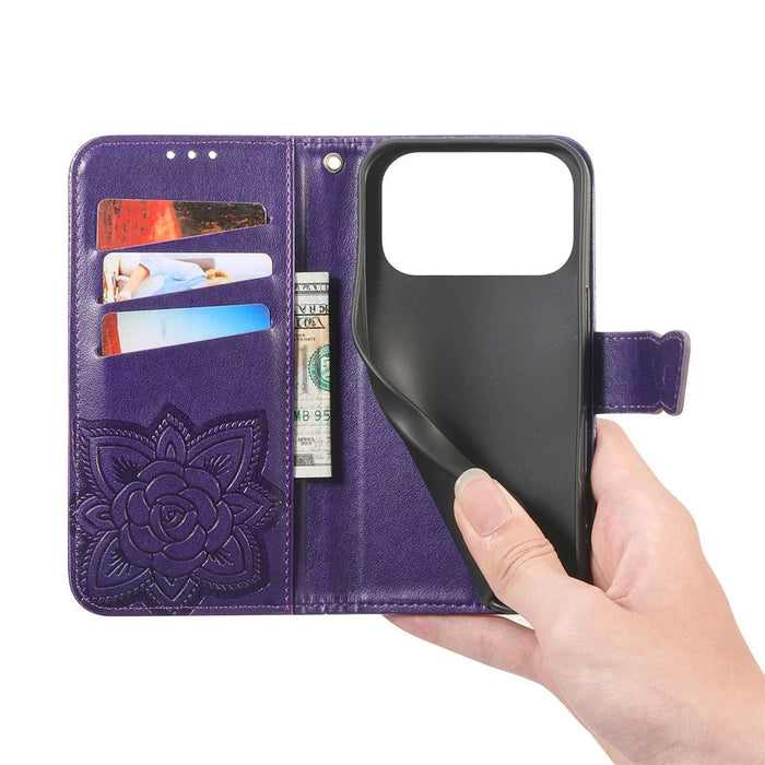 For Blackview Wave 7C Case with Strap Butterfly Pattern PU Leather Wallet Phone Cover - Dark Purple - 5