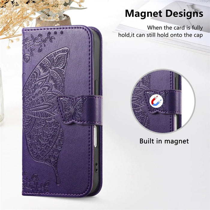 For Blackview Wave 7C Case with Strap Butterfly Pattern PU Leather Wallet Phone Cover - Dark Purple - 6