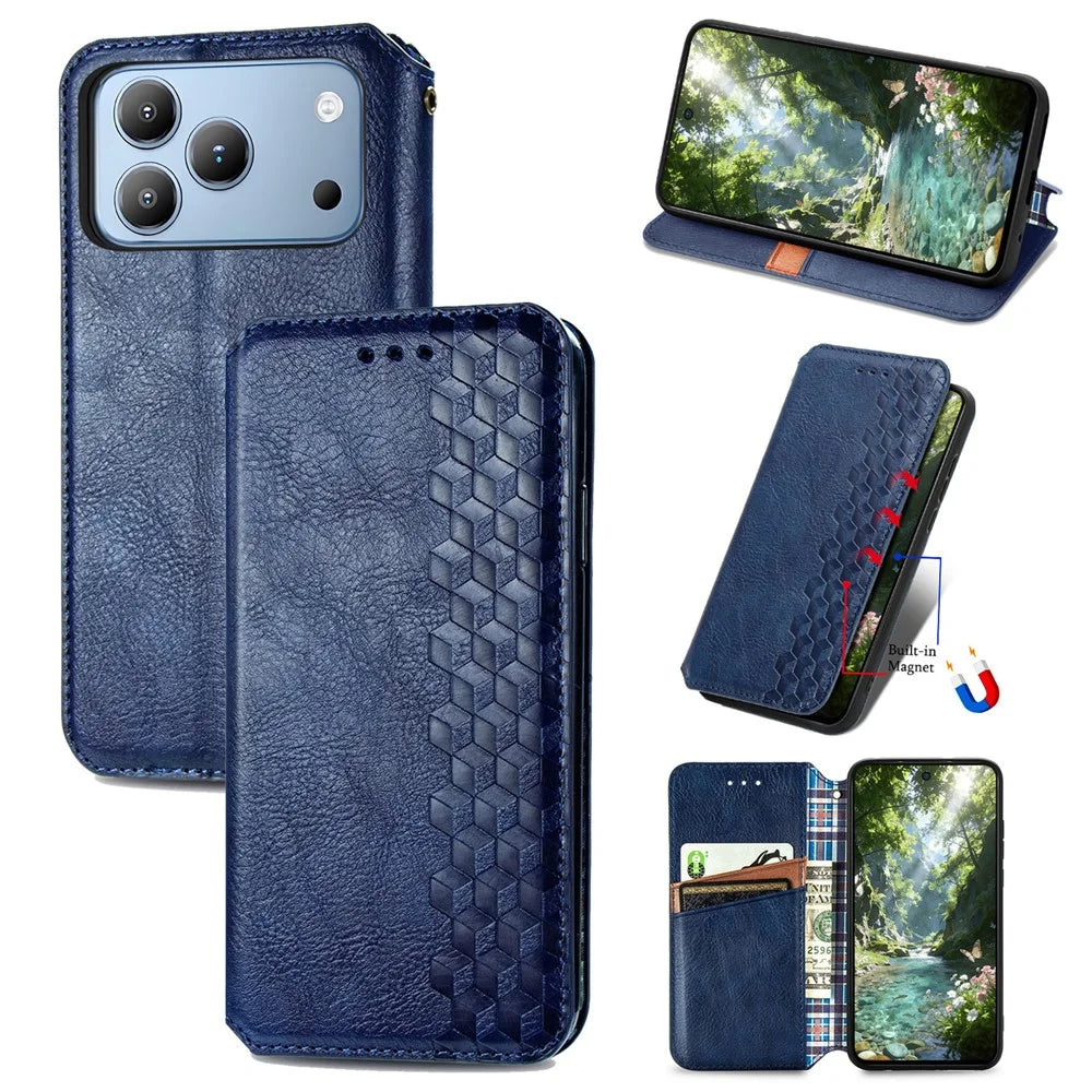 For Blackview Wave 7C Case Rhombus Imprint PU Leather Wallet Phone Cover - Blue - 1
