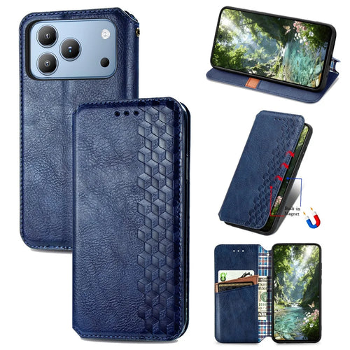 For Blackview Wave 7C Case Rhombus Imprint PU Leather Wallet Phone Cover - Blue - 1