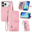 For Blackview Wave 7C Zipper Wallet Case with Strap Flower Imprint PU Leather Phone Cover - Pink - 1