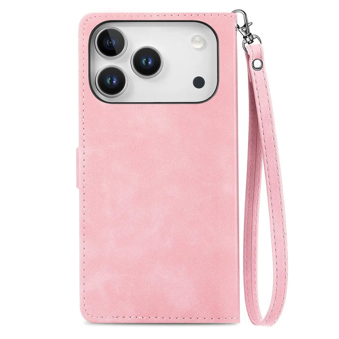 For Blackview Wave 7C Zipper Wallet Case with Strap Flower Imprint PU Leather Phone Cover - Pink - 6