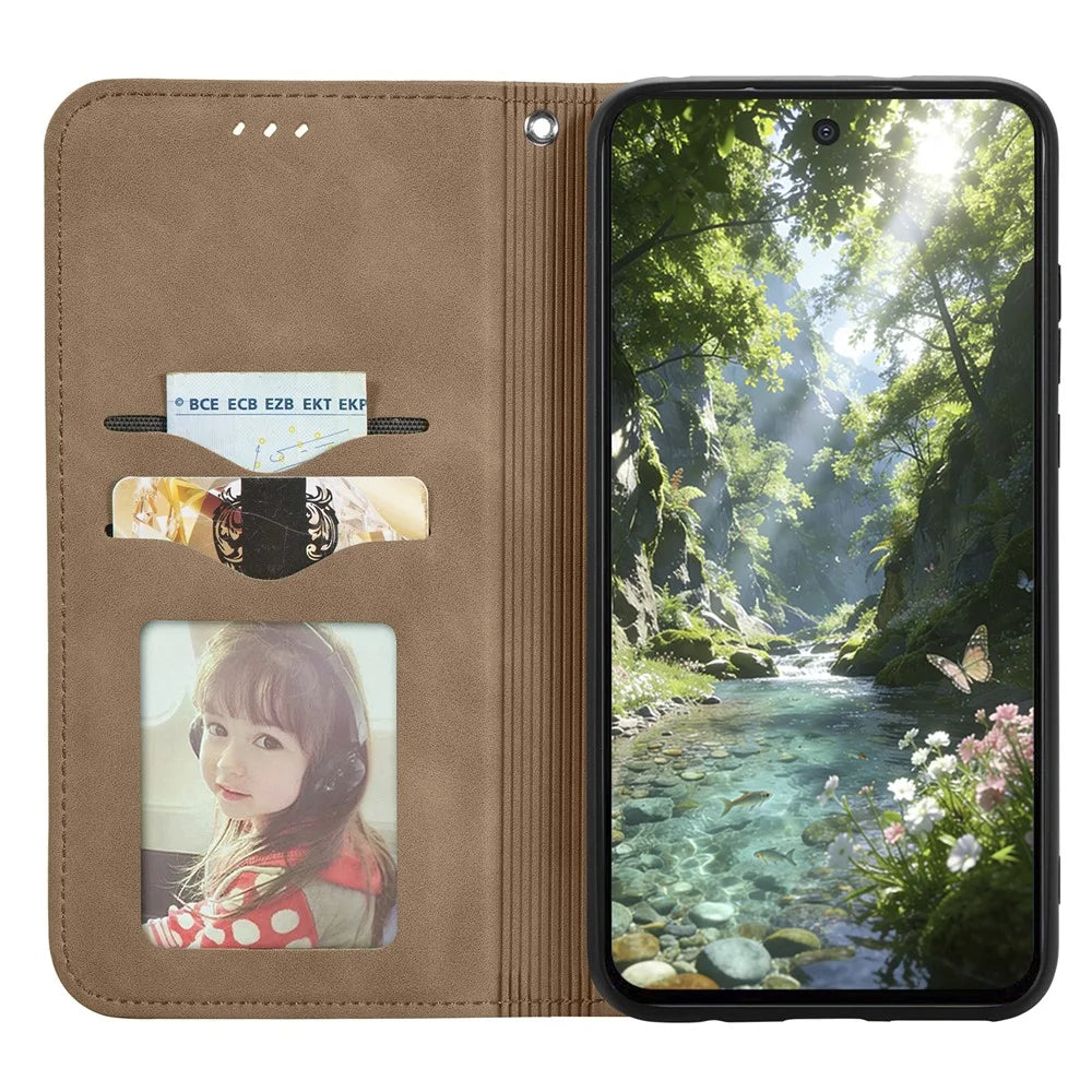 For vivo V70 FE 5G Leather Case with Card Holder Magnetic Absorption Phone Cover - Brown - 2