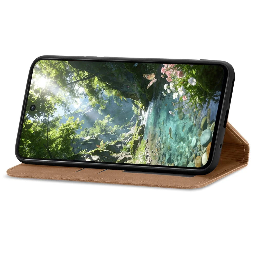 For vivo V70 FE 5G Leather Case with Card Holder Magnetic Absorption Phone Cover - Brown - 3