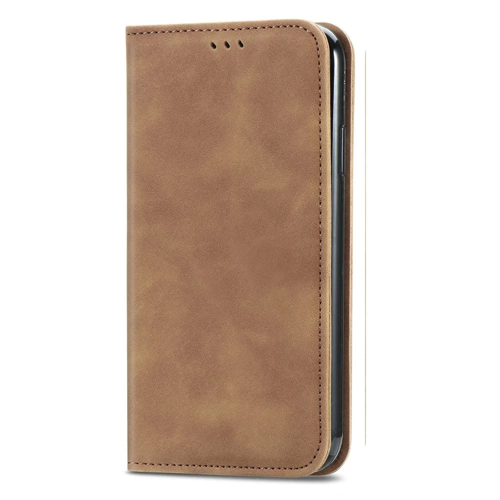 For vivo V70 FE 5G Leather Case with Card Holder Magnetic Absorption Phone Cover - Brown - 6