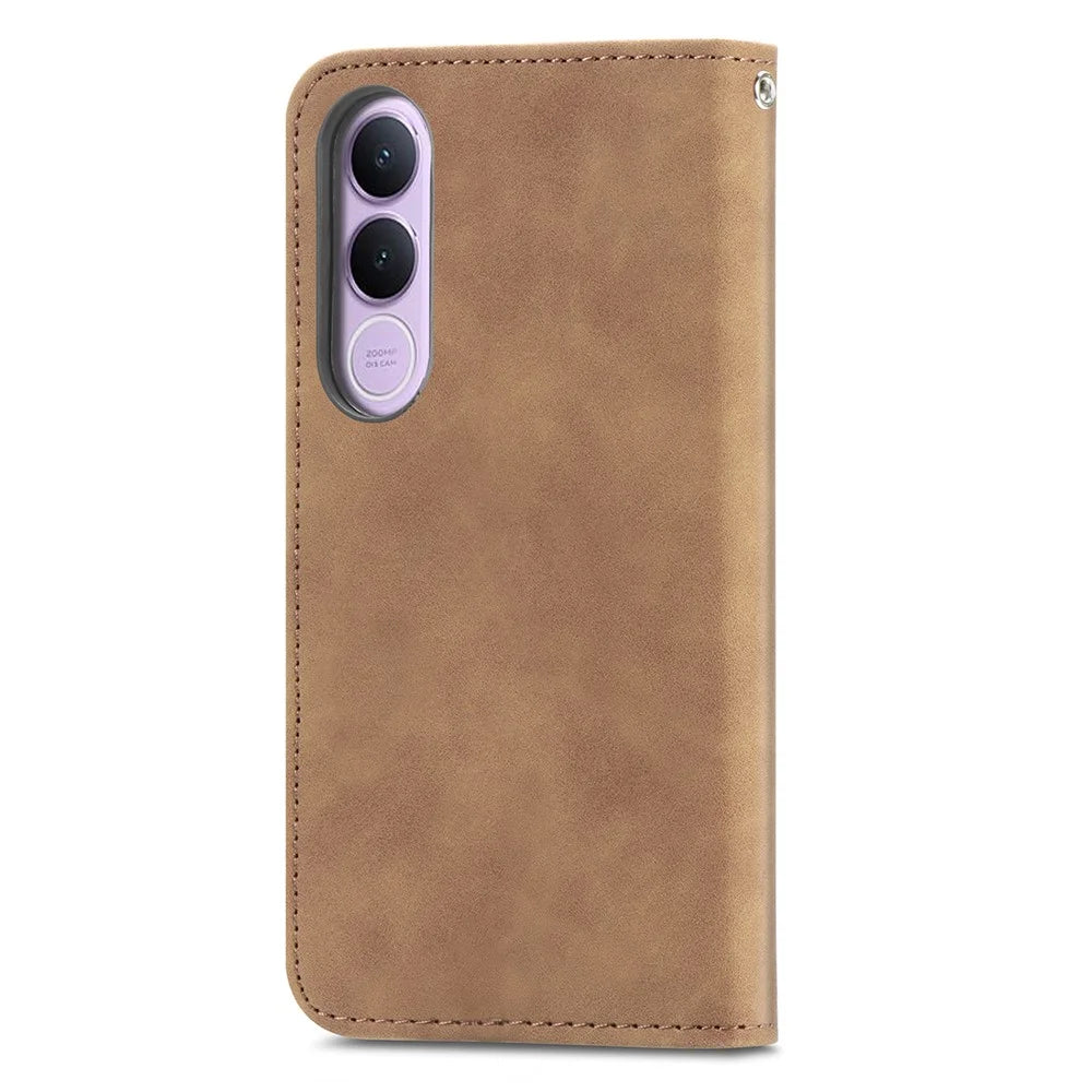 For vivo V70 FE 5G Leather Case with Card Holder Magnetic Absorption Phone Cover - Brown - 7