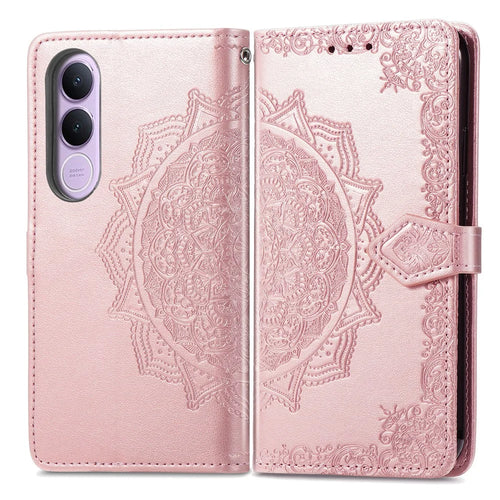 For vivo V70 FE 5G Wallet Case Mandala Flower Leather Phone Cover Stand - Rose Gold - 1
