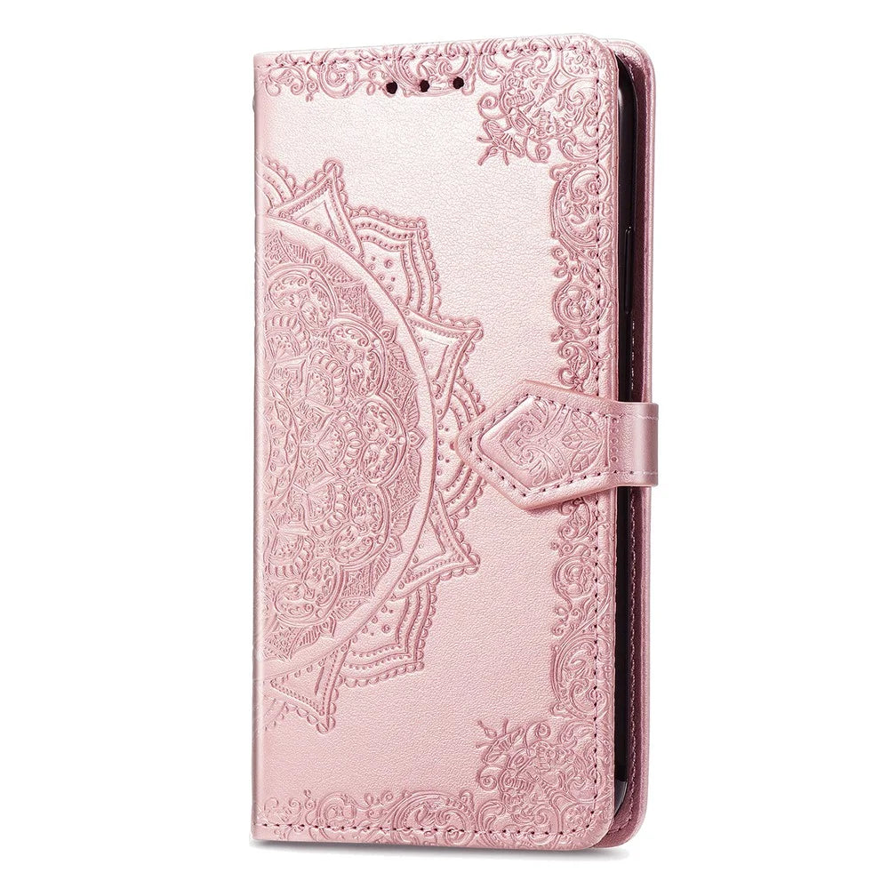 For vivo V70 FE 5G Wallet Case Mandala Flower Leather Phone Cover Stand - Rose Gold - 7