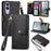 For vivo V70 FE 5G Case RFID Blocking Zipper Pocket Leather Wallet Phone Cover with Strap - Black - 1