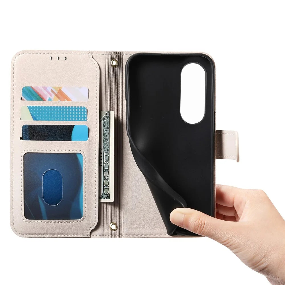 For vivo V70 FE 5G Stand Case Imprint TPU PU Leather Zipper Pocket Wallet Phone Cover with Strap - White - 4