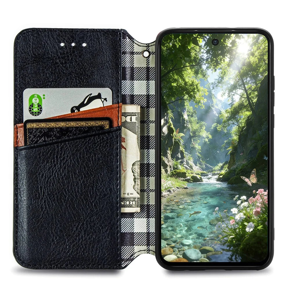 For vivo V70 FE 5G Case Rhombus Imprint PU Leather Wallet Phone Cover - Black - 2