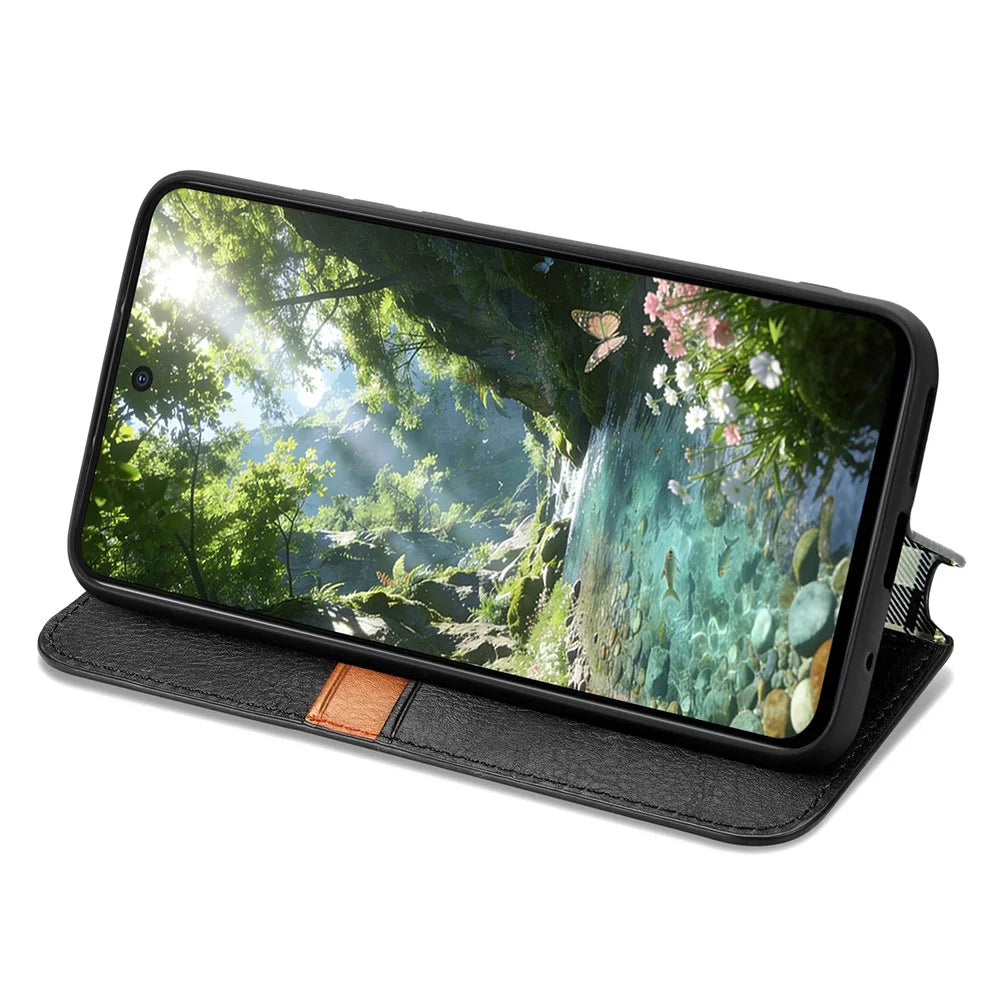 For vivo V70 FE 5G Case Rhombus Imprint PU Leather Wallet Phone Cover - Black - 3