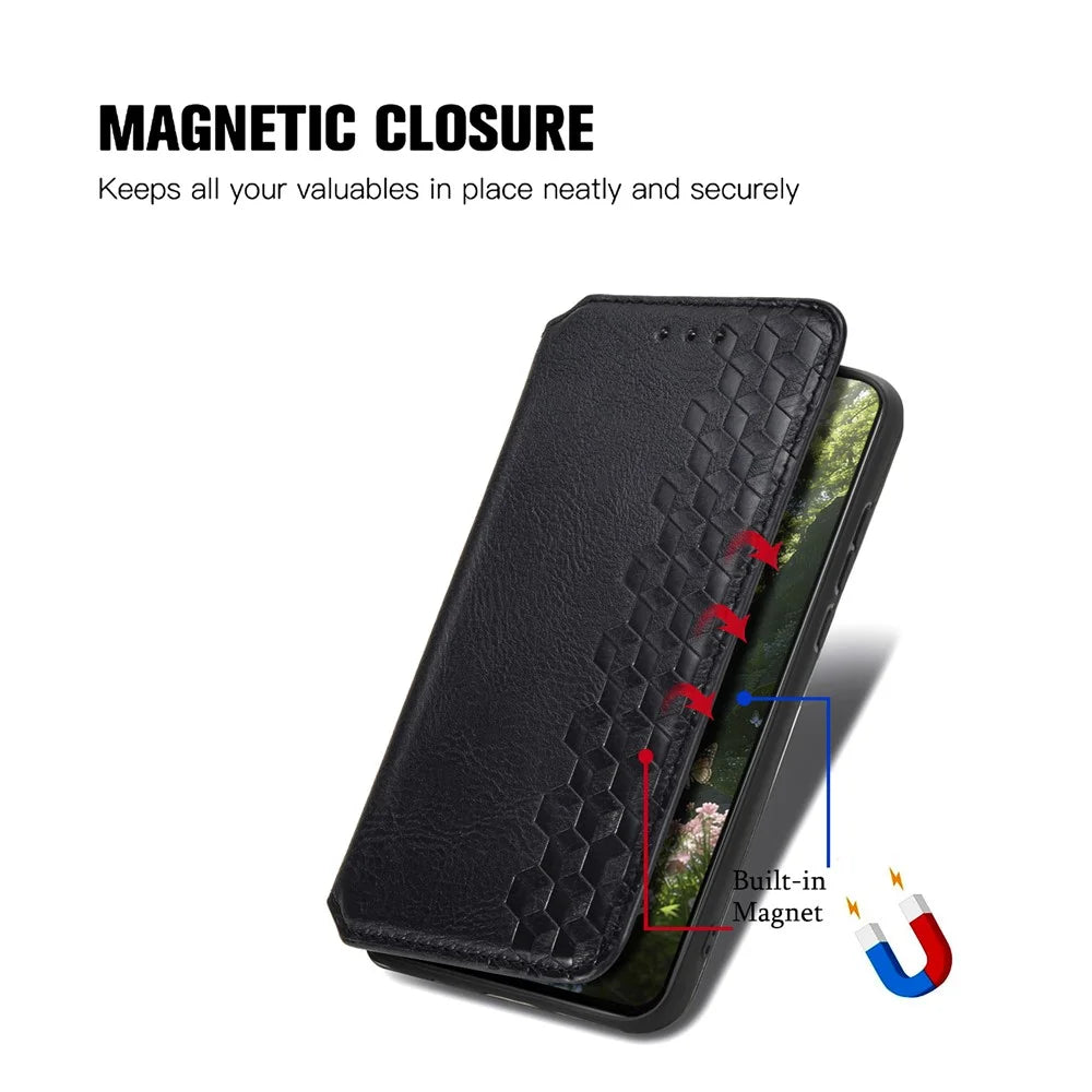 For vivo V70 FE 5G Case Rhombus Imprint PU Leather Wallet Phone Cover - Black - 6