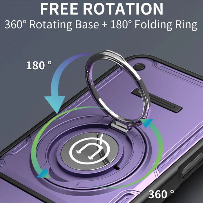 For iPhone 16 Pro Case with Slide Camera Cover Ring Kickstand PC + TPU Phone Shell - Purple - 7