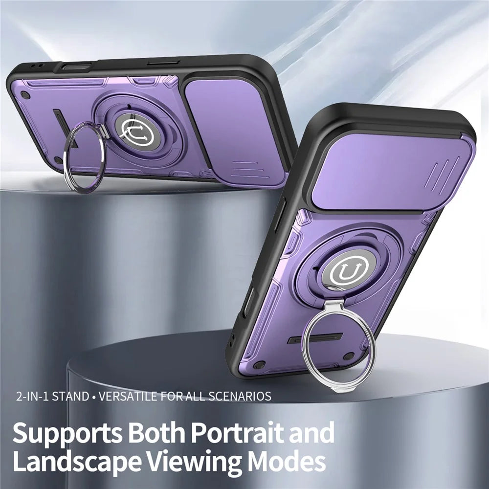 For iPhone 16 Pro Max Case with Slide Camera Cover Ring Kickstand PC + TPU Phone Shell - Purple - 3