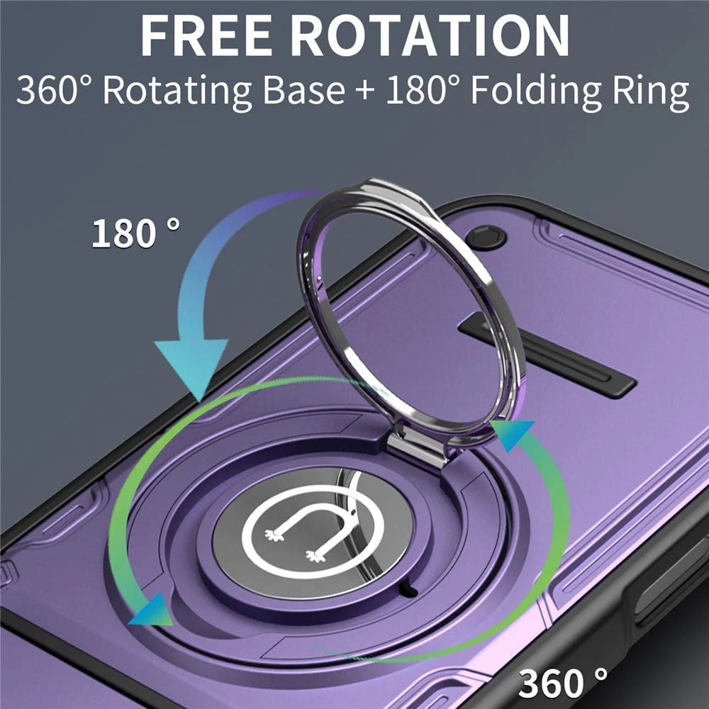 For iPhone 16 Pro Max Case with Slide Camera Cover Ring Kickstand PC + TPU Phone Shell - Purple - 7
