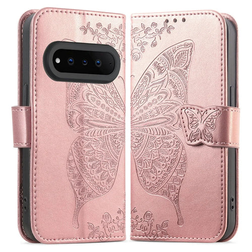 For Natural AI Phone Case with Strap Butterfly Pattern PU Leather Wallet Phone Cover - Rose Gold - 1