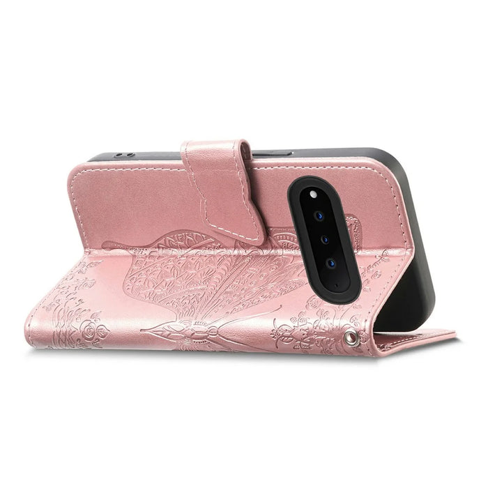 For Natural AI Phone Case with Strap Butterfly Pattern PU Leather Wallet Phone Cover - Rose Gold - 3