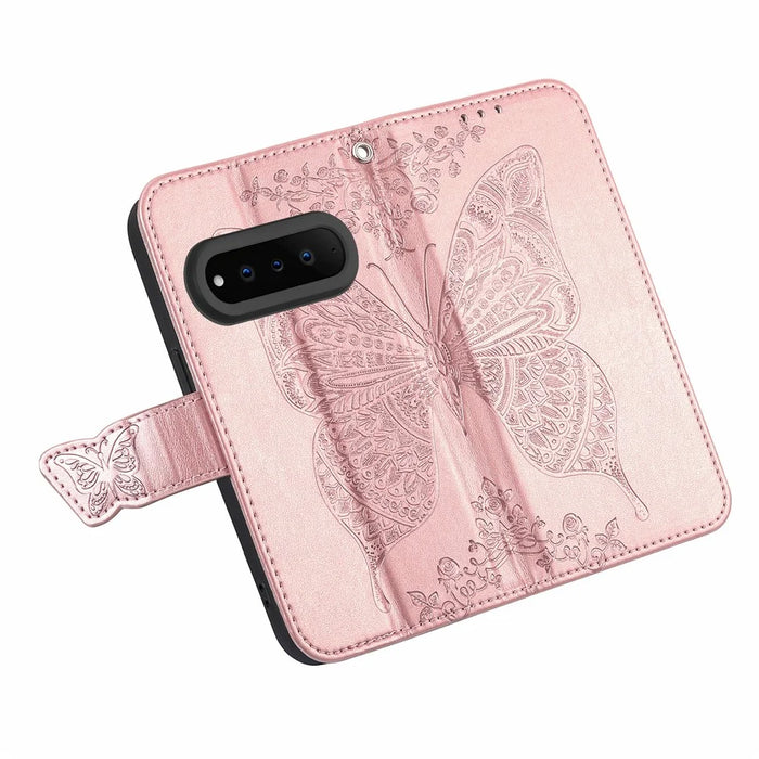 For Natural AI Phone Case with Strap Butterfly Pattern PU Leather Wallet Phone Cover - Rose Gold - 4