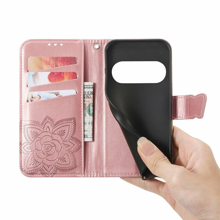 For Natural AI Phone Case with Strap Butterfly Pattern PU Leather Wallet Phone Cover - Rose Gold - 5
