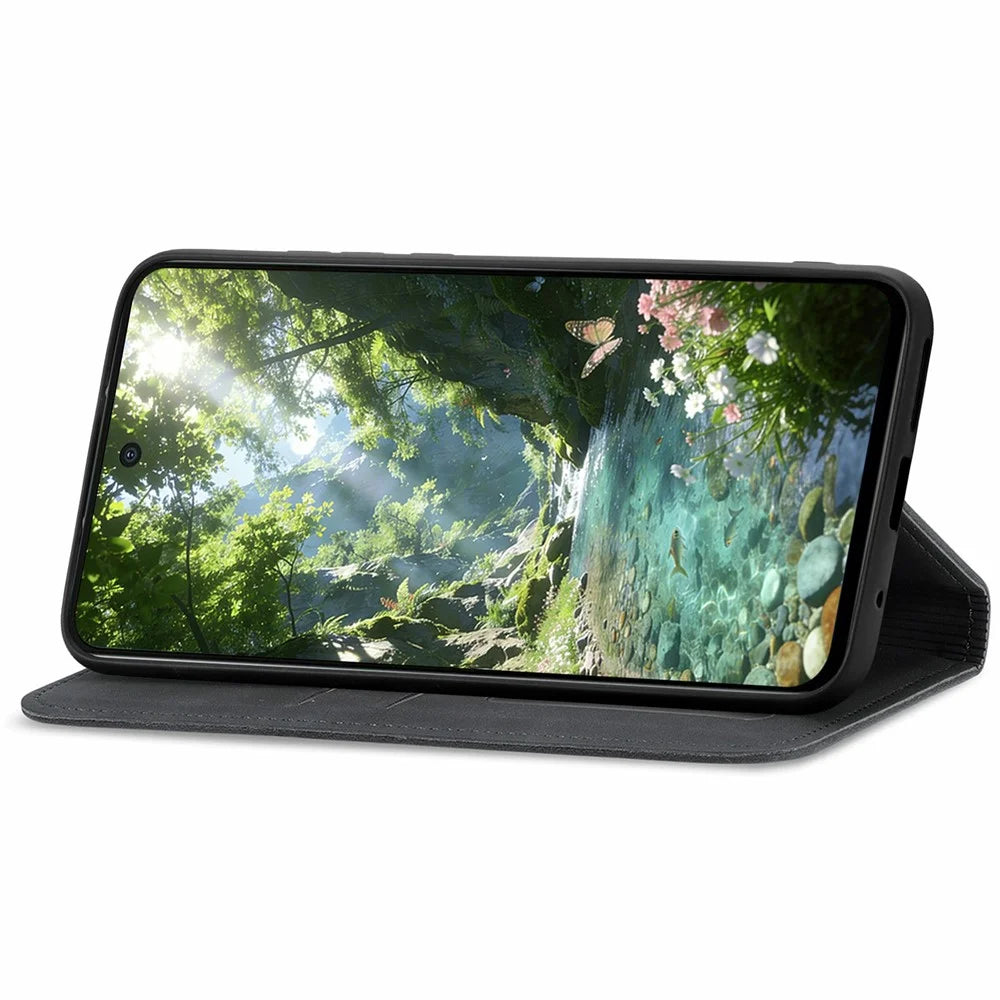 For Natural AI Phone Leather Case with Card Holder Magnetic Absorption Phone Cover - Black - 2