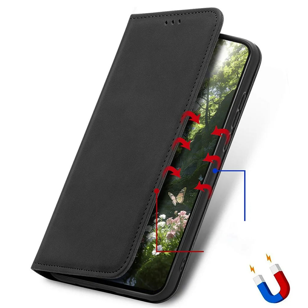 For Natural AI Phone Leather Case with Card Holder Magnetic Absorption Phone Cover - Black - 4