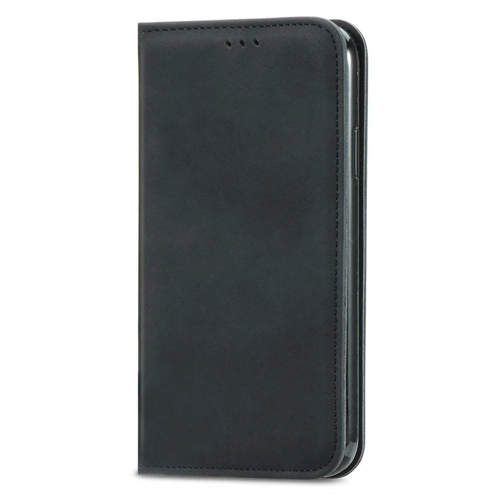 For Natural AI Phone Leather Case with Card Holder Magnetic Absorption Phone Cover - Black - 5