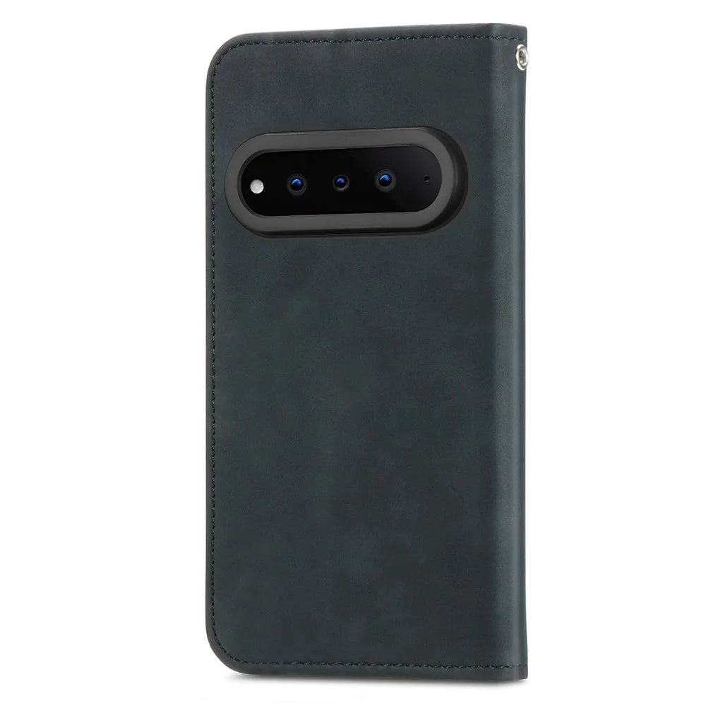 For Natural AI Phone Leather Case with Card Holder Magnetic Absorption Phone Cover - Black - 6