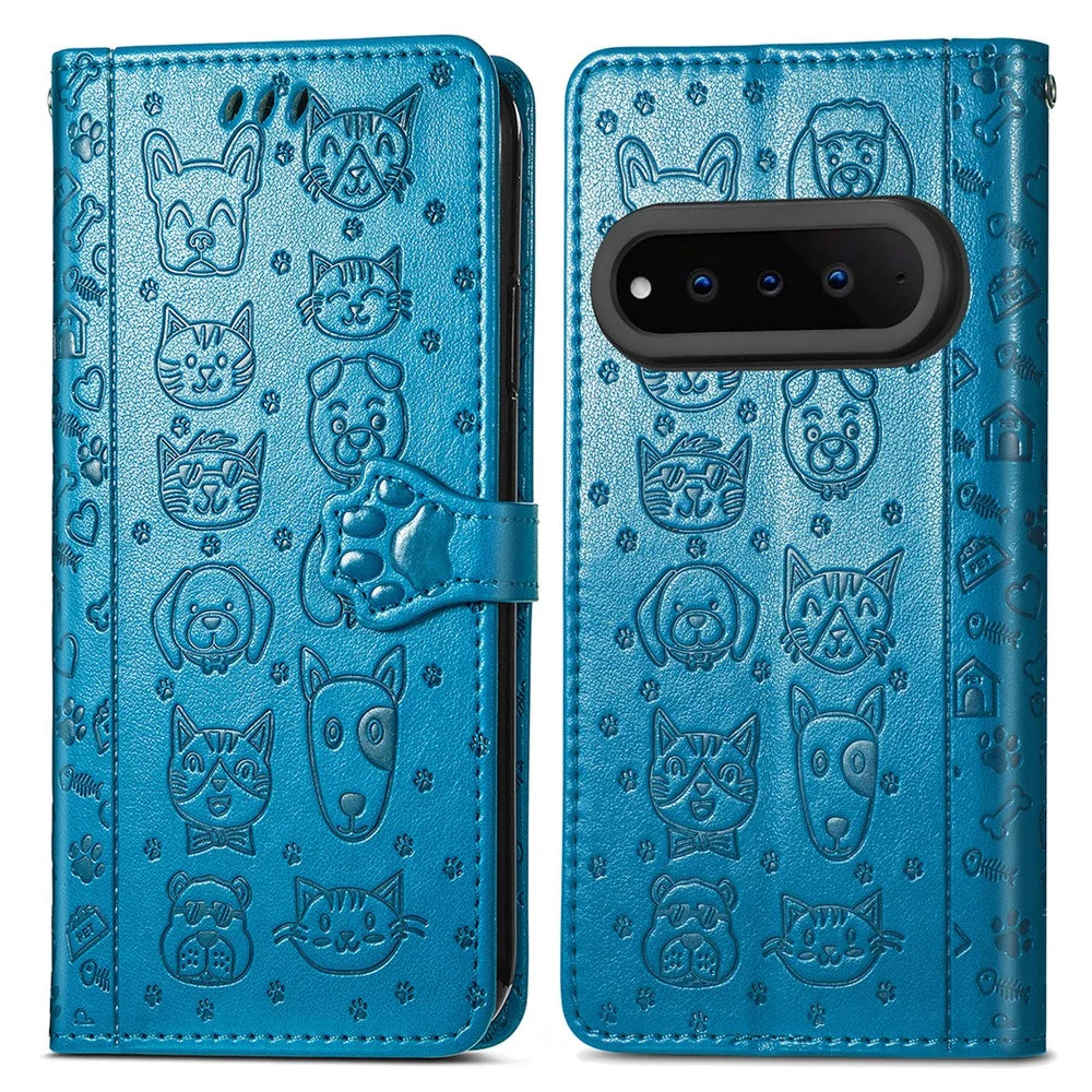 For Natural AI Phone Case Flip Wallet Leather Phone Cover with Cute Cat Dog Pattern - Blue - 1