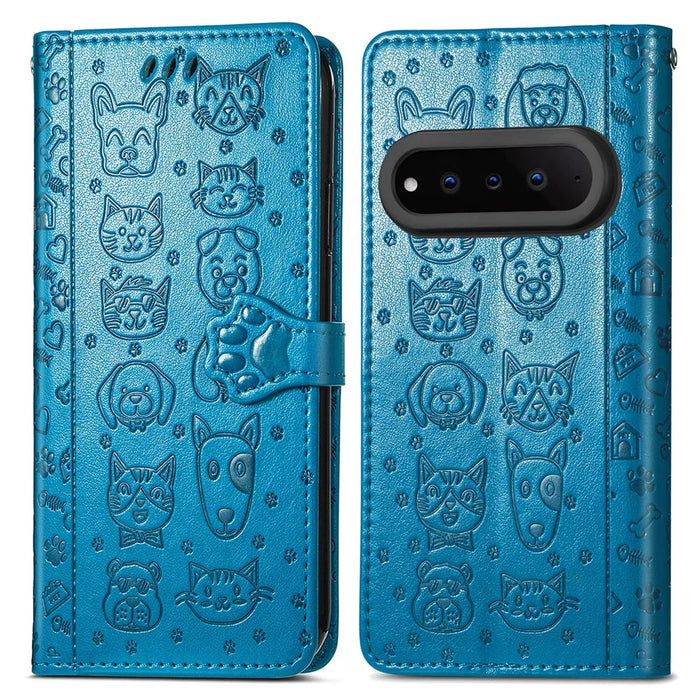 For Natural AI Phone Case Flip Wallet Leather Phone Cover with Cute Cat Dog Pattern - Blue - 1