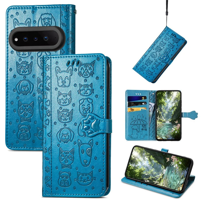 For Natural AI Phone Case Flip Wallet Leather Phone Cover with Cute Cat Dog Pattern - Blue - 4