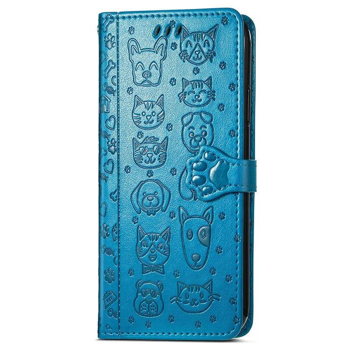 For Natural AI Phone Case Flip Wallet Leather Phone Cover with Cute Cat Dog Pattern - Blue - 5