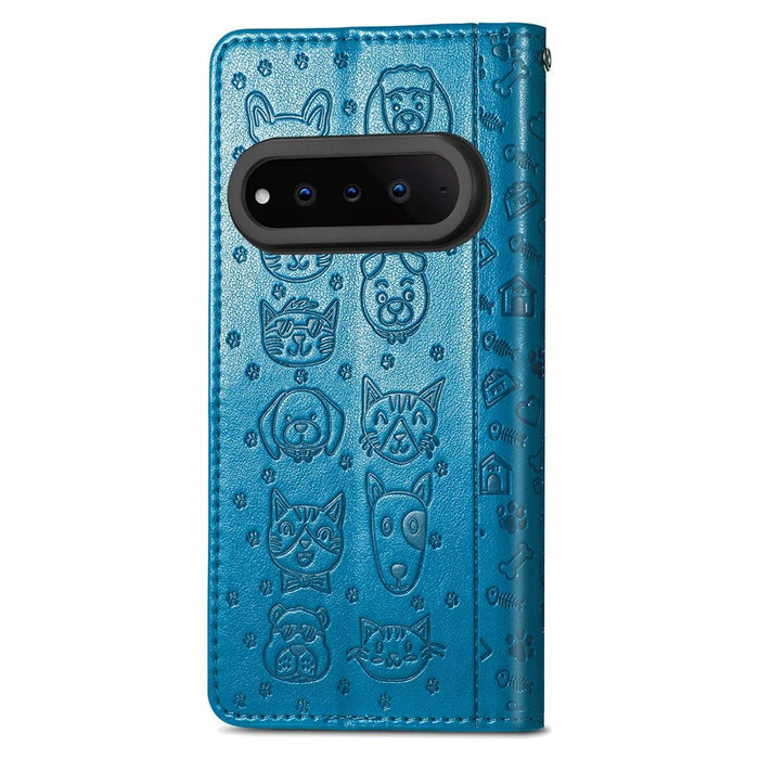 For Natural AI Phone Case Flip Wallet Leather Phone Cover with Cute Cat Dog Pattern - Blue - 6