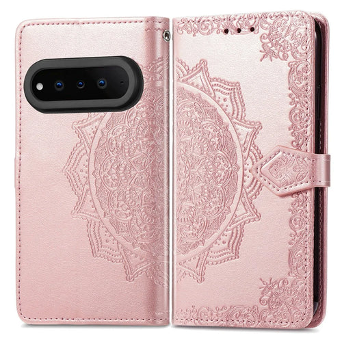 For Natural AI Phone Wallet Case Mandala Flower Leather Phone Cover Stand - Rose Gold - 1