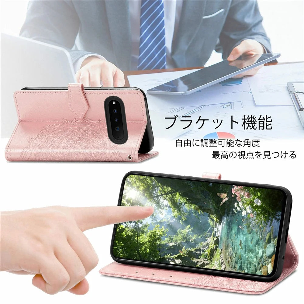 For Natural AI Phone Wallet Case Mandala Flower Leather Phone Cover Stand - Rose Gold - 5