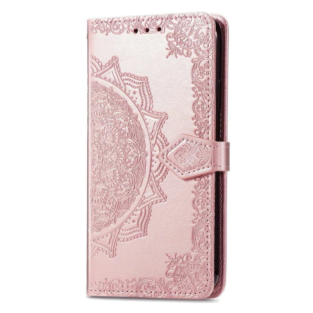 For Natural AI Phone Wallet Case Mandala Flower Leather Phone Cover Stand - Rose Gold - 7