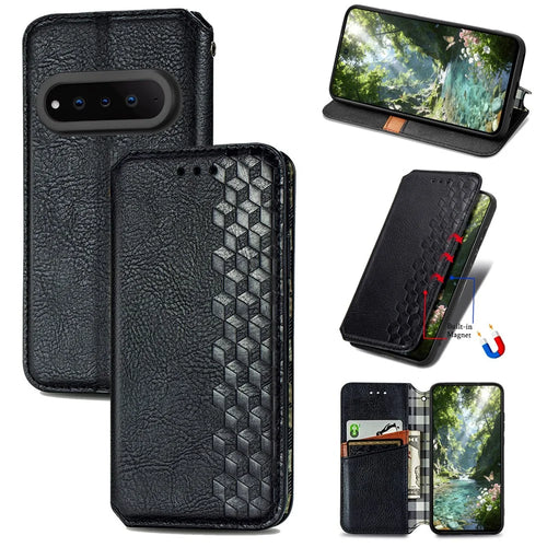 For Natural AI Phone Case Rhombus Imprint PU Leather Wallet Phone Cover - Black - 1
