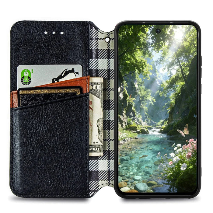 For Natural AI Phone Case Rhombus Imprint PU Leather Wallet Phone Cover - Black - 2