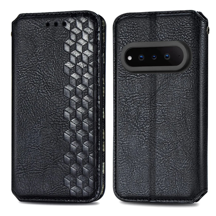 For Natural AI Phone Case Rhombus Imprint PU Leather Wallet Phone Cover - Black - 5