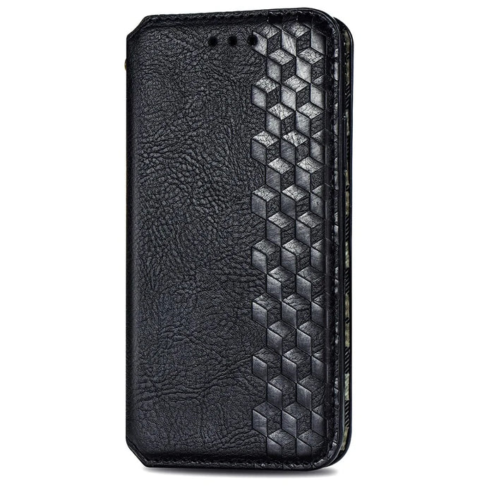For Natural AI Phone Case Rhombus Imprint PU Leather Wallet Phone Cover - Black - 6